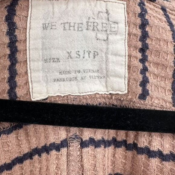 Free People Women's Striped Fringe Neck Thermal Peplum Top Brown Black Size XS - Picture 5 of 9